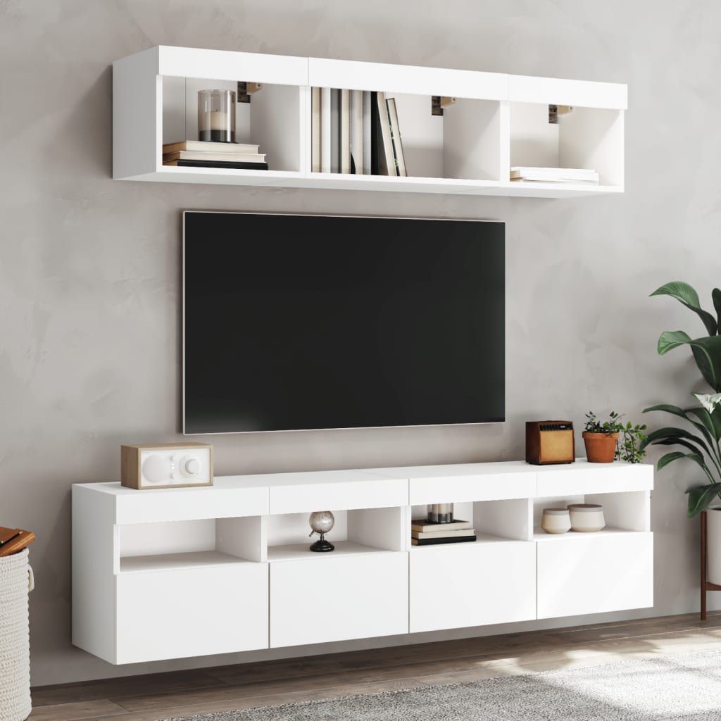 Sienas TV skapis ar LED gaismām, balts, 80x30x40 cm
