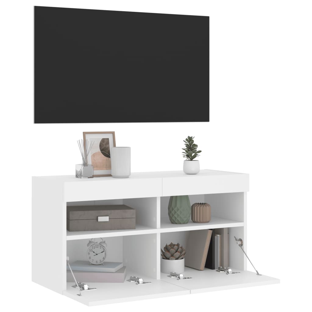 Sienas TV skapis ar LED gaismām, balts, 80x30x40 cm