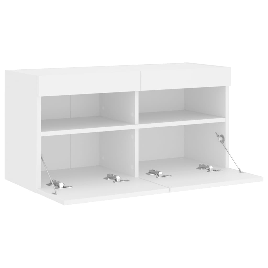 Sienas TV skapis ar LED gaismām, balts, 80x30x40 cm