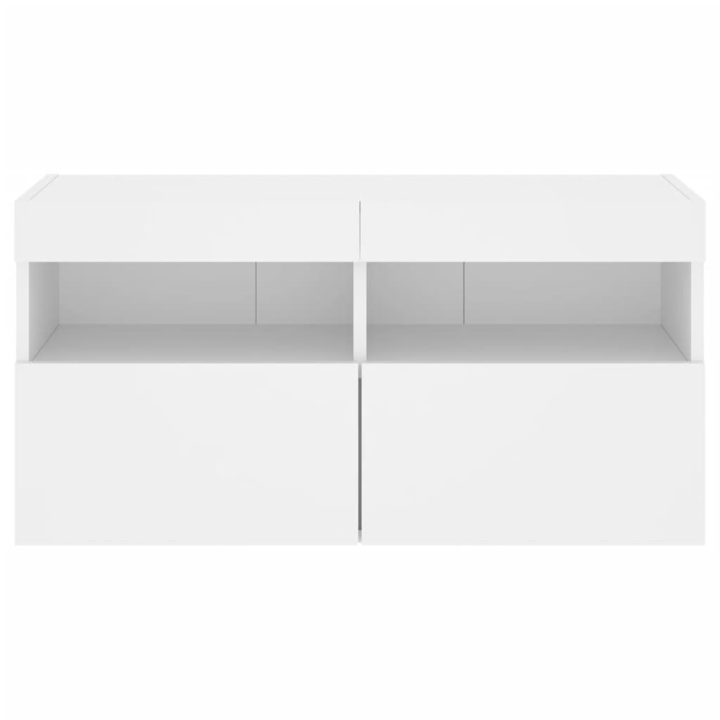 Sienas TV skapis ar LED gaismām, balts, 80x30x40 cm