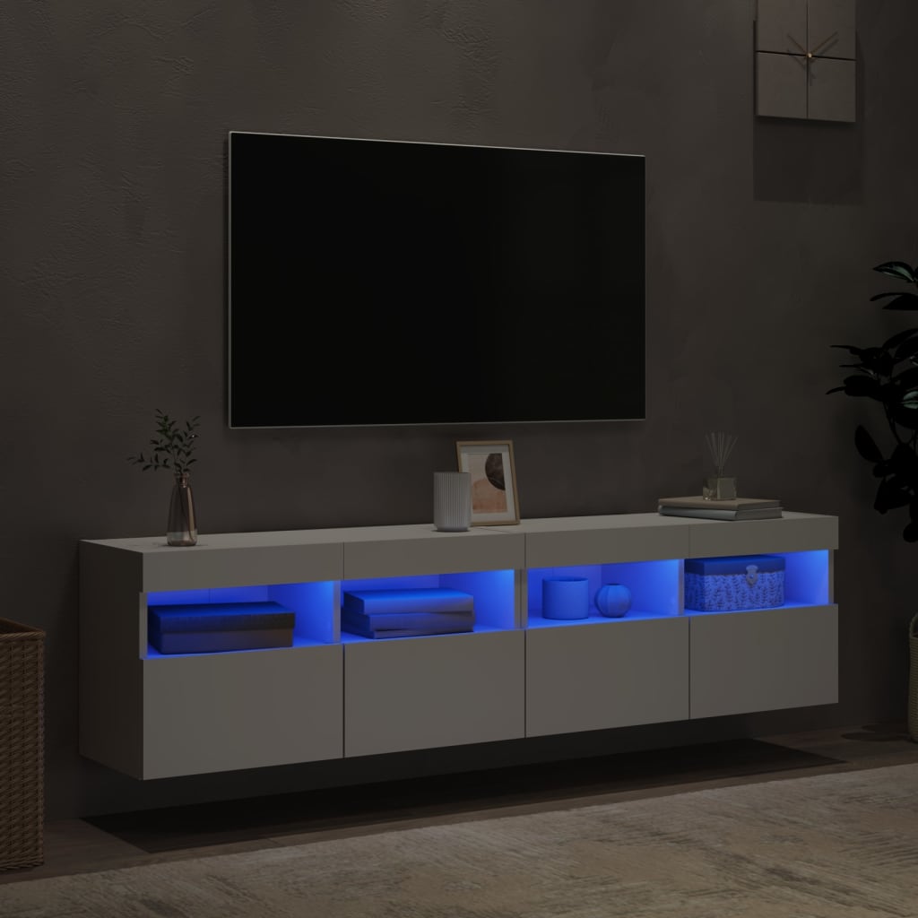 Sieninės TV spintelės su LED, 2vnt., baltos, 80x30x40cm