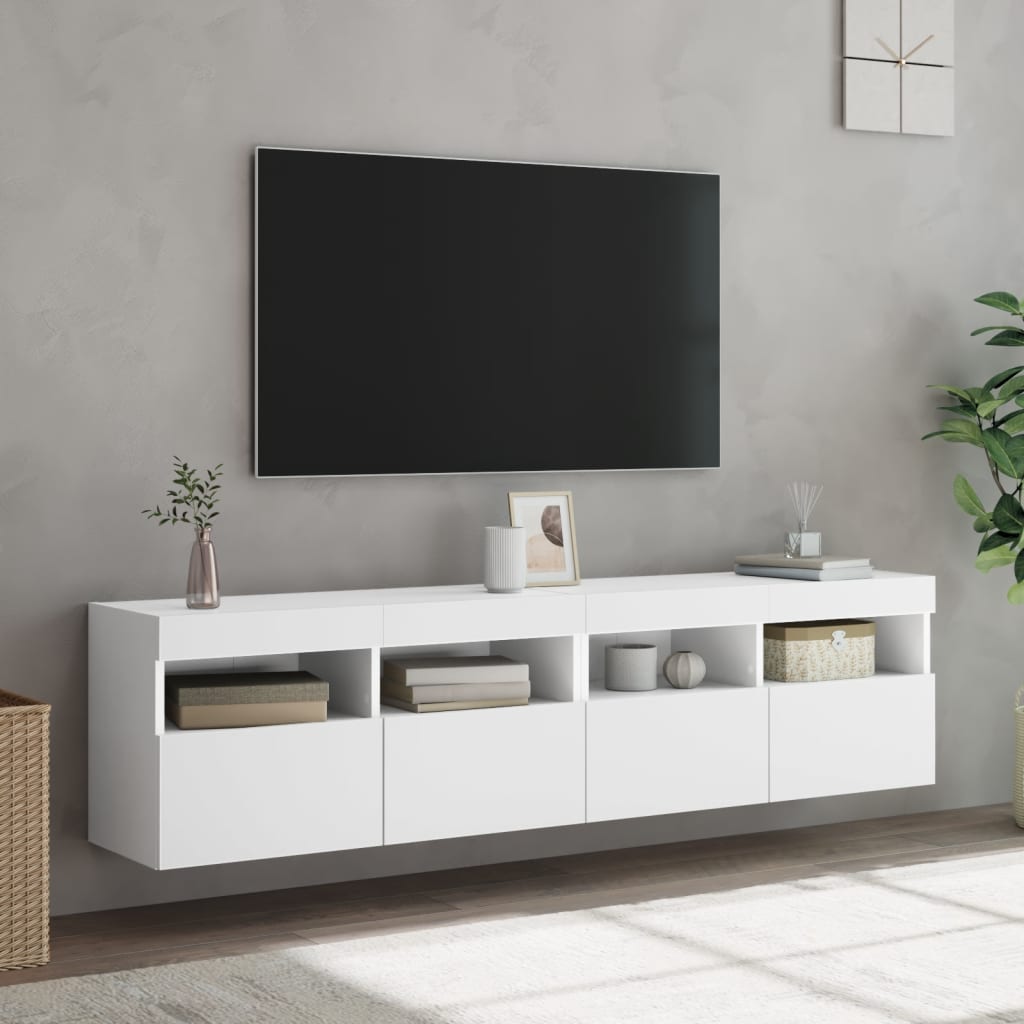 Sieninės TV spintelės su LED, 2vnt., baltos, 80x30x40cm
