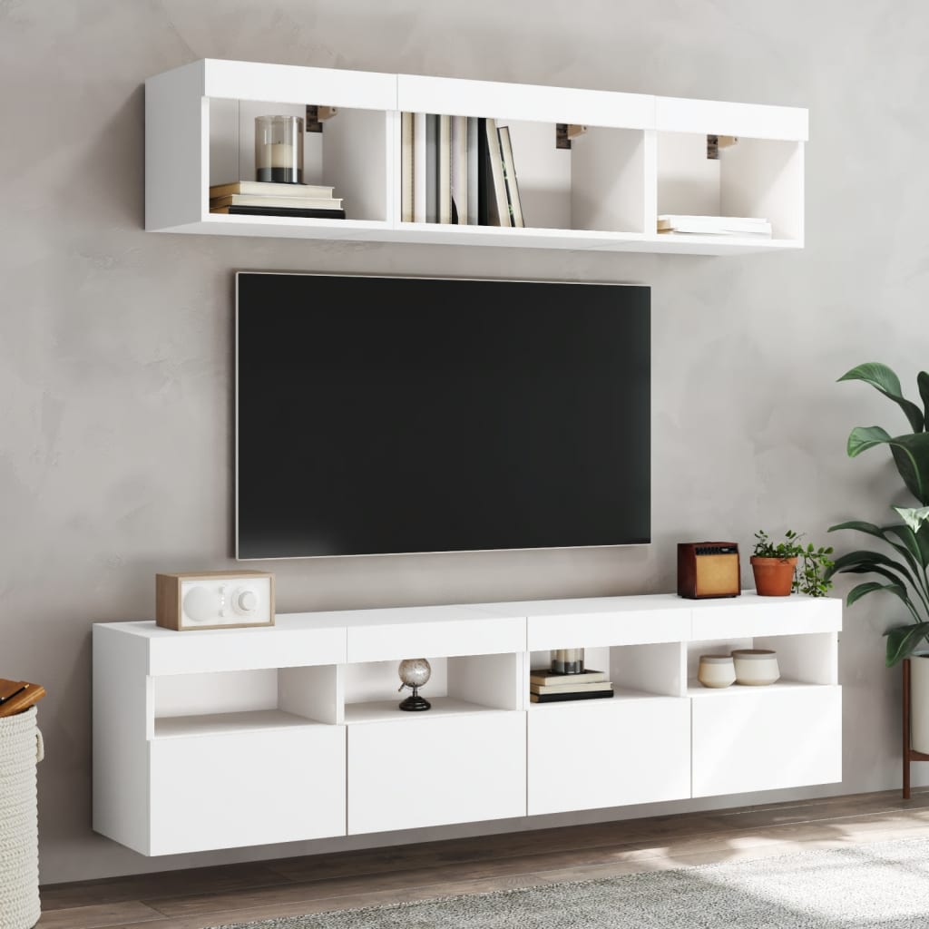 Sieninės TV spintelės su LED, 2vnt., baltos, 80x30x40cm