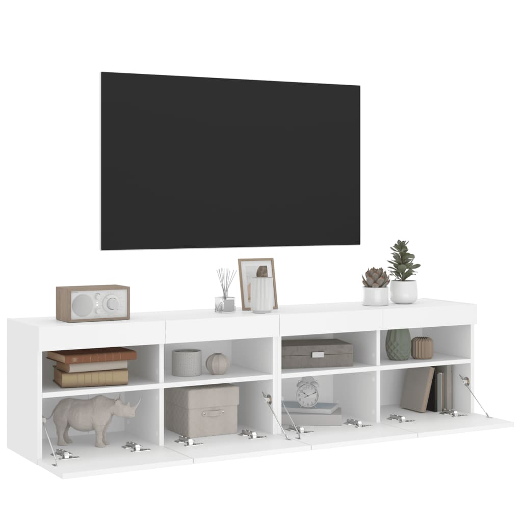 Sieninės TV spintelės su LED, 2vnt., baltos, 80x30x40cm