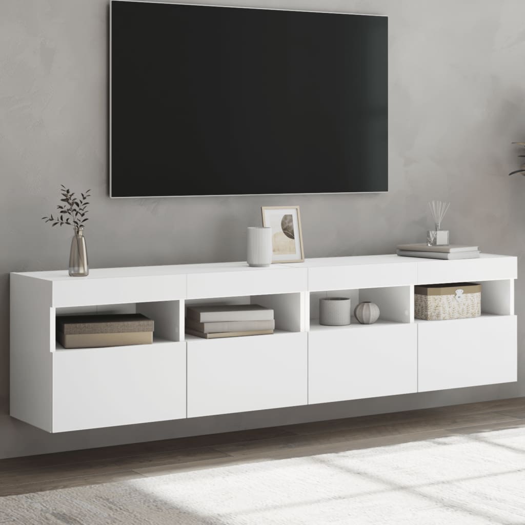 Sieninės TV spintelės su LED, 2vnt., baltos, 80x30x40cm