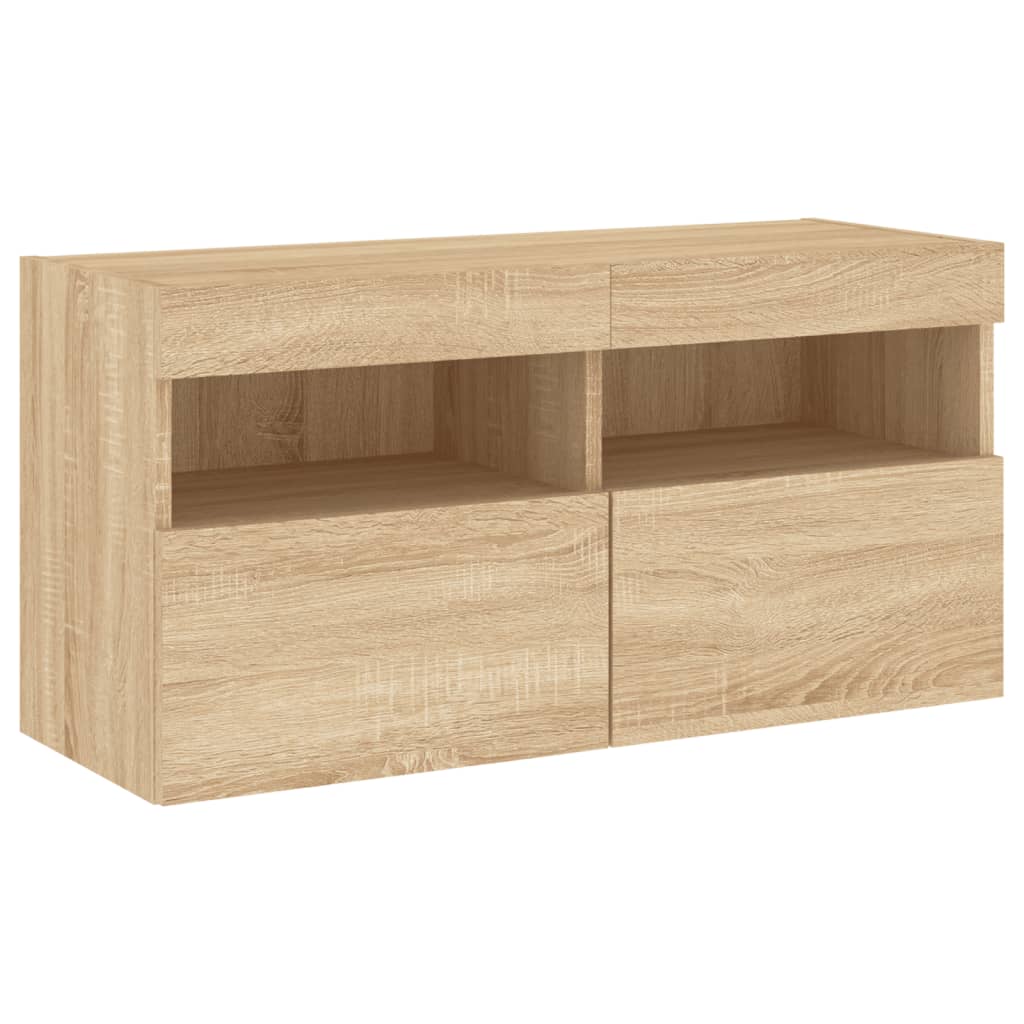 Sieninė TV spintelė su LED lemputėmis, ąžuolo, 80x30x40cm