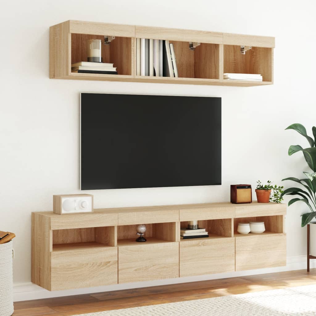 Sieninė TV spintelė su LED lemputėmis, ąžuolo, 80x30x40cm