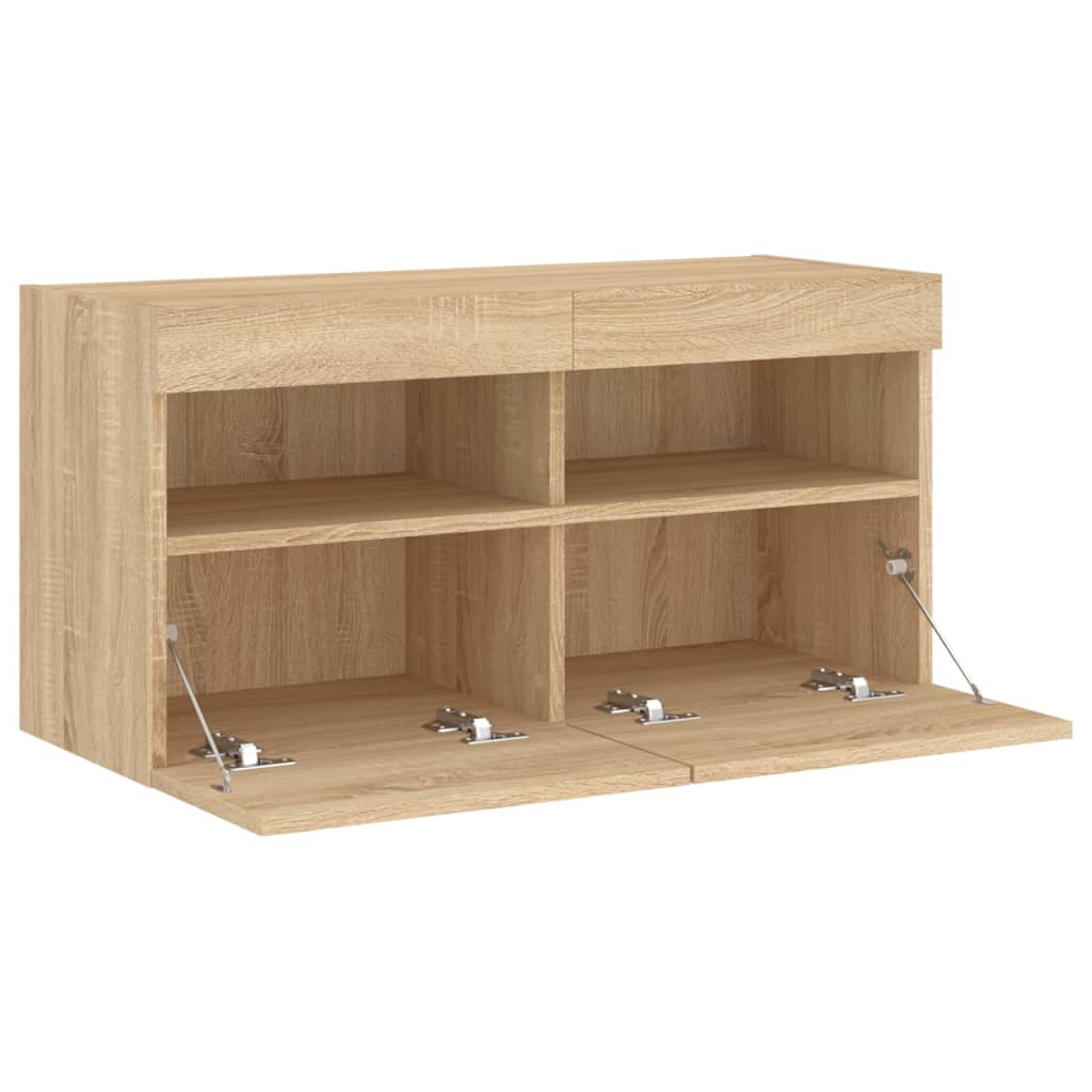 Sieninė TV spintelė su LED lemputėmis, ąžuolo, 80x30x40cm