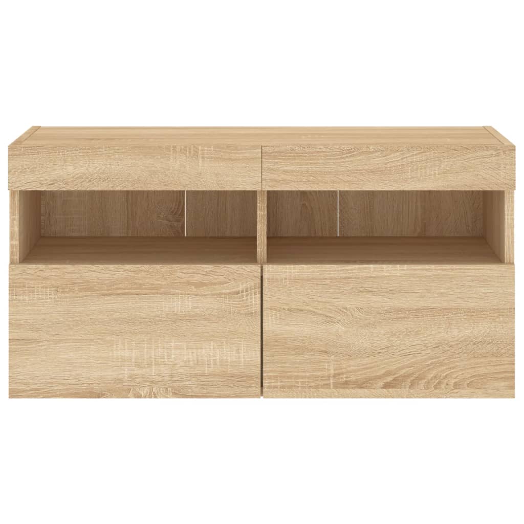 Sieninė TV spintelė su LED lemputėmis, ąžuolo, 80x30x40cm