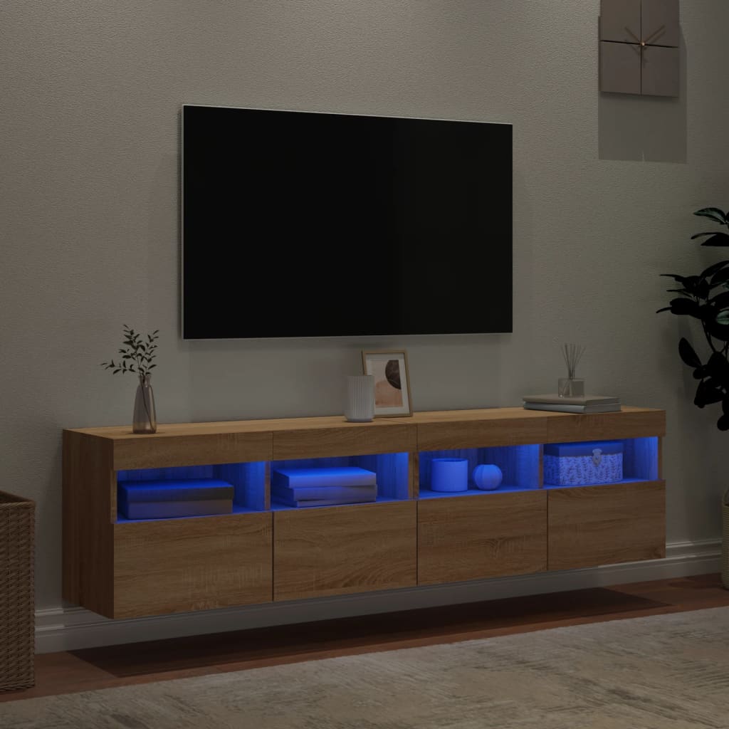 Sienas TV skapīši ar LED, 2 gab., sonoma ozolkoka, 80x30x40cm