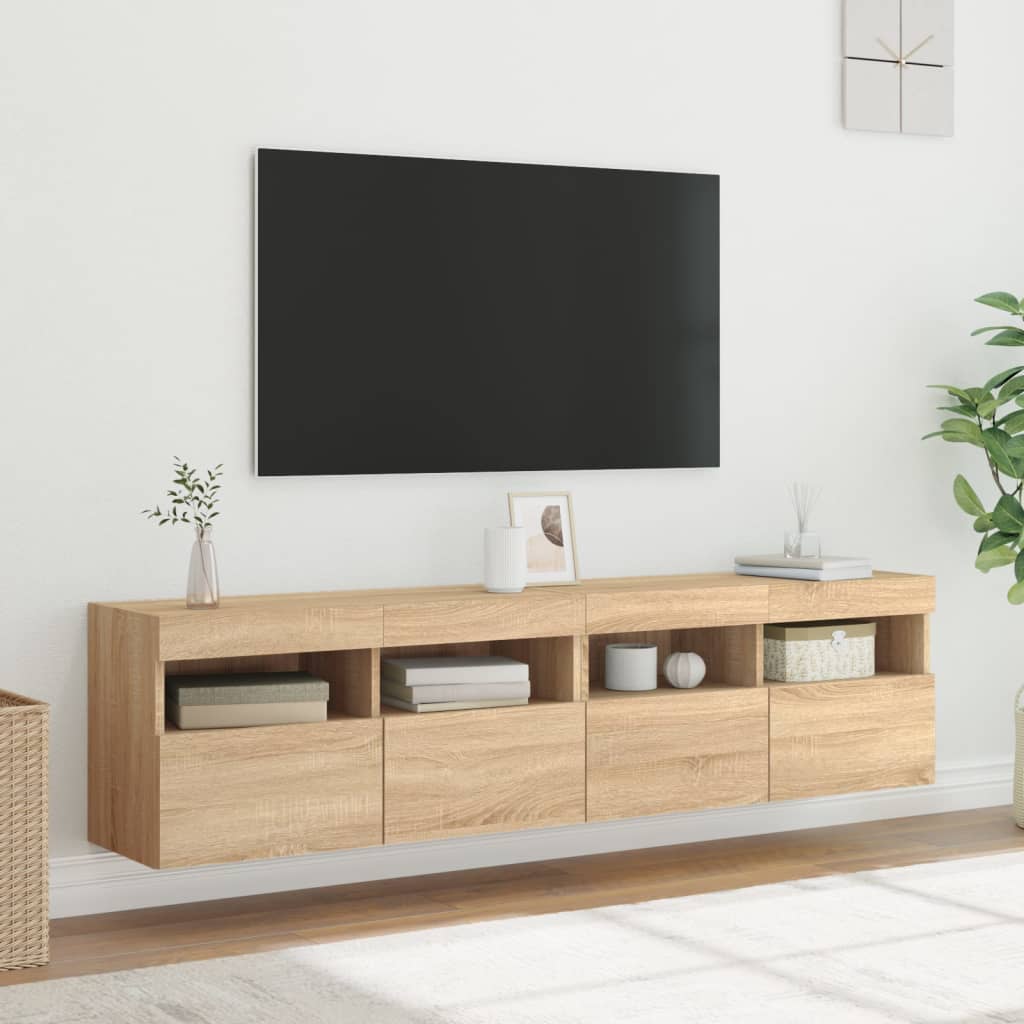 Sienas TV skapīši ar LED, 2 gab., sonoma ozolkoka, 80x30x40cm