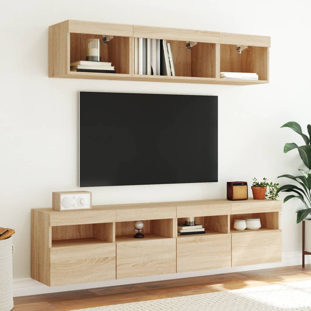 Sienas TV skapīši ar LED, 2 gab., sonoma ozolkoka, 80x30x40cm