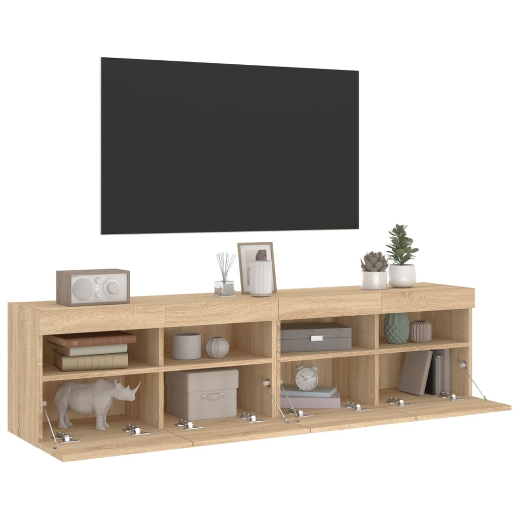 Sienas TV skapīši ar LED, 2 gab., sonoma ozolkoka, 80x30x40cm