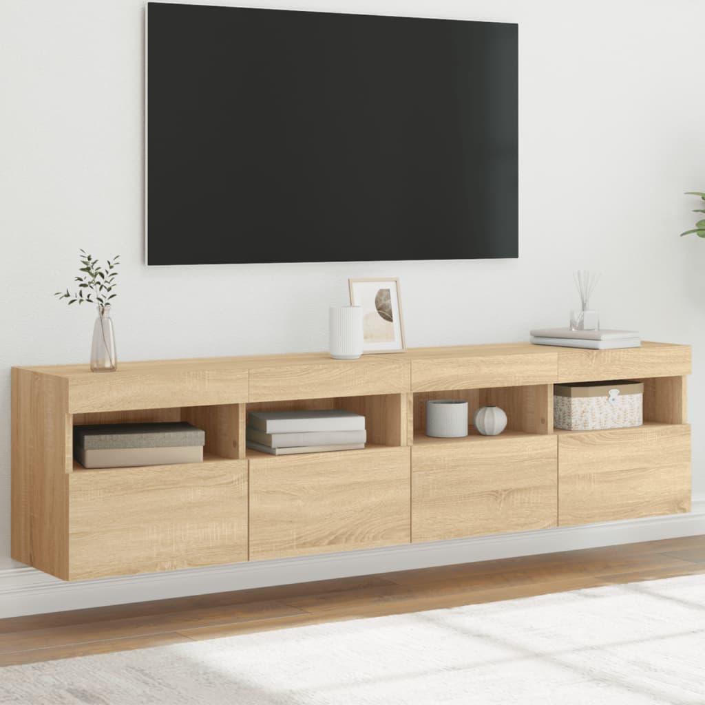 Sienas TV skapīši ar LED, 2 gab., sonoma ozolkoka, 80x30x40cm
