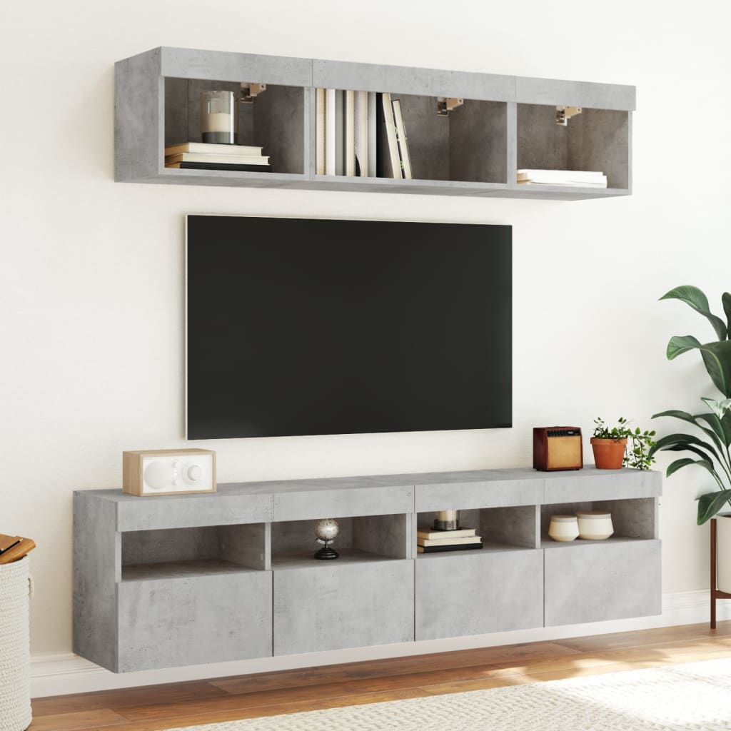 Sieninė TV spintelė su LED lemputėmis, betono pilka, 80x30x40cm