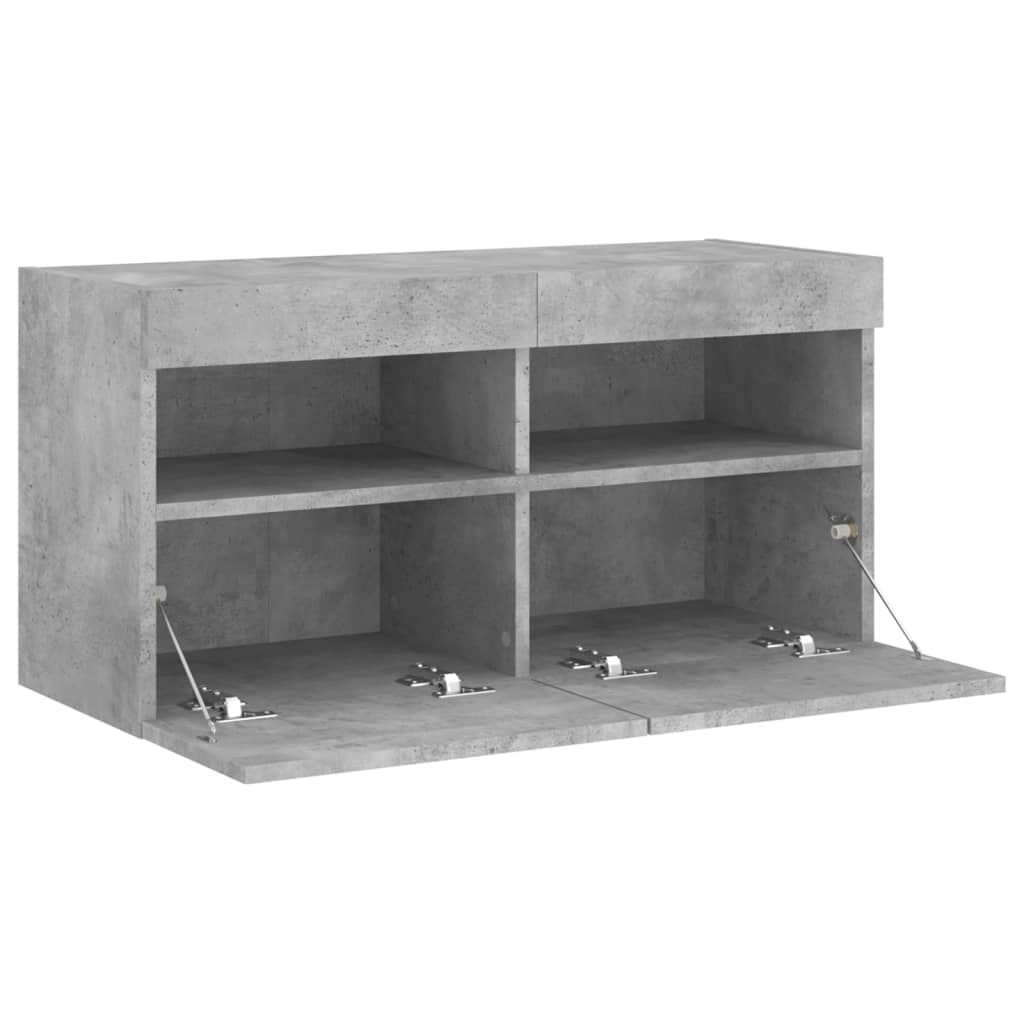 Sieninė TV spintelė su LED lemputėmis, betono pilka, 80x30x40cm