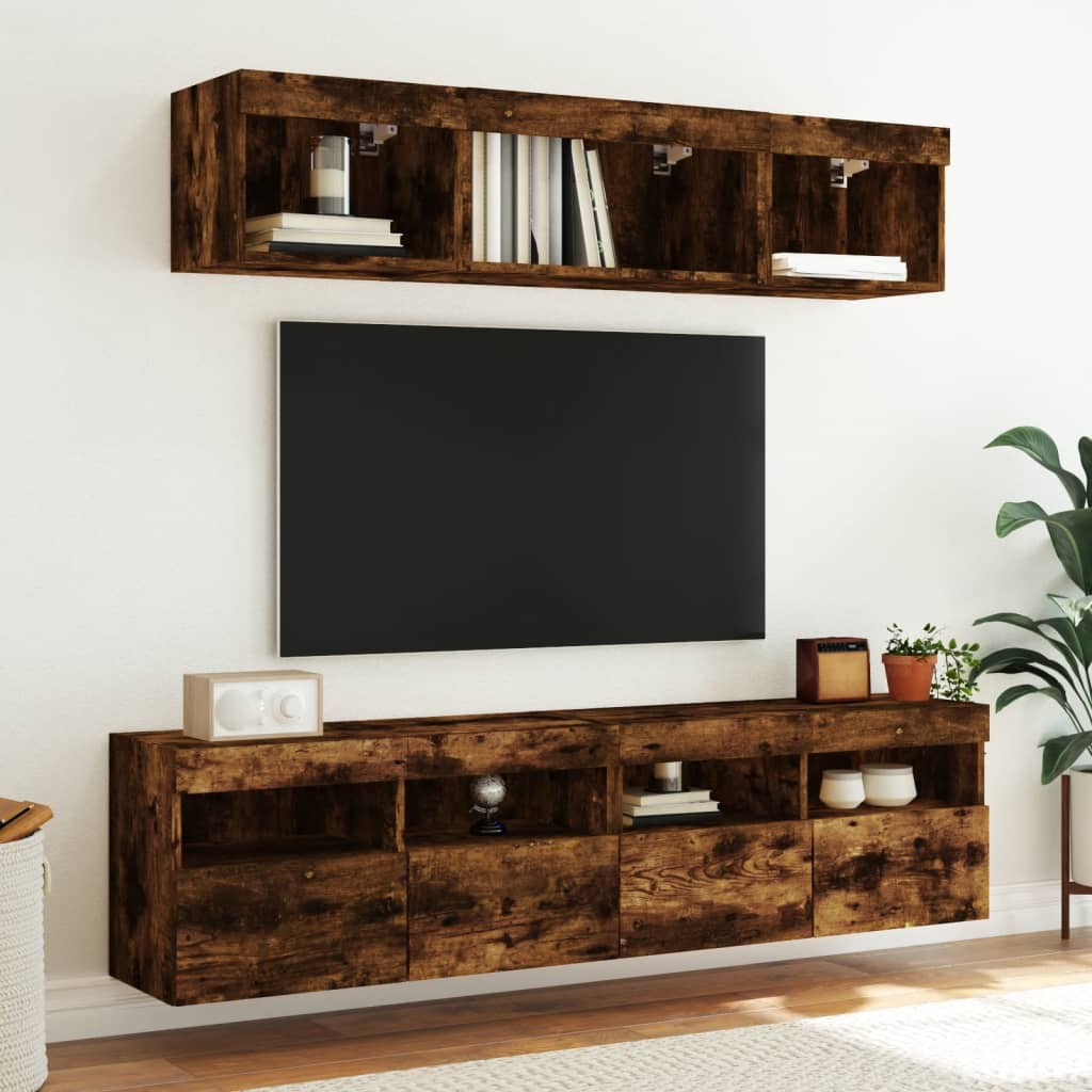 Pie sienas stiprināms TV skapītis ar LED gaismām, dūmu krāsas, 80x30x40cm
