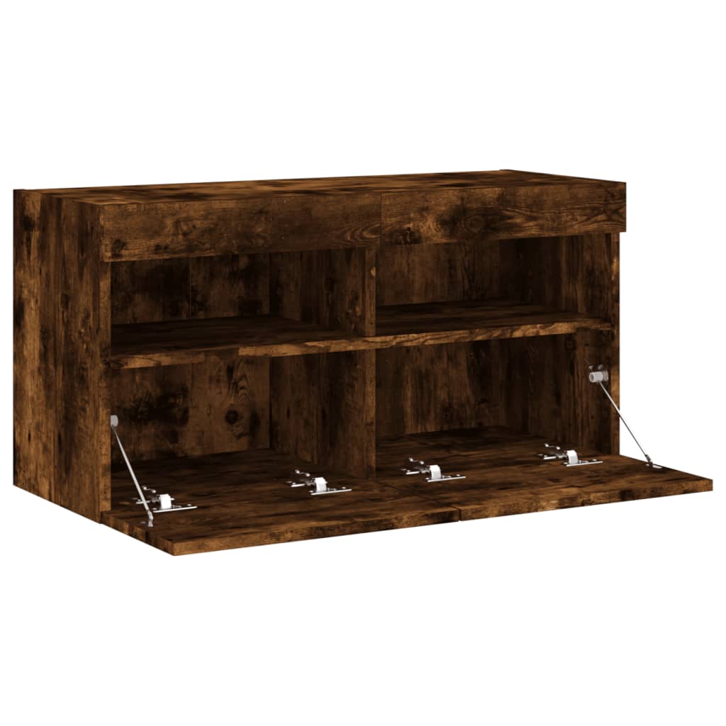 Sieninė TV spintelė su LED lemputėmis, dūminė, 80x30x40cm