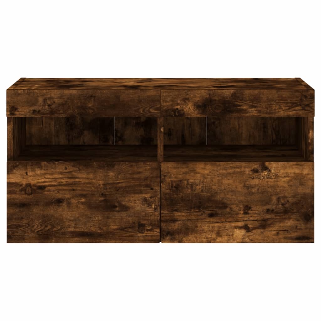 Sieninė TV spintelė su LED lemputėmis, dūminė, 80x30x40cm