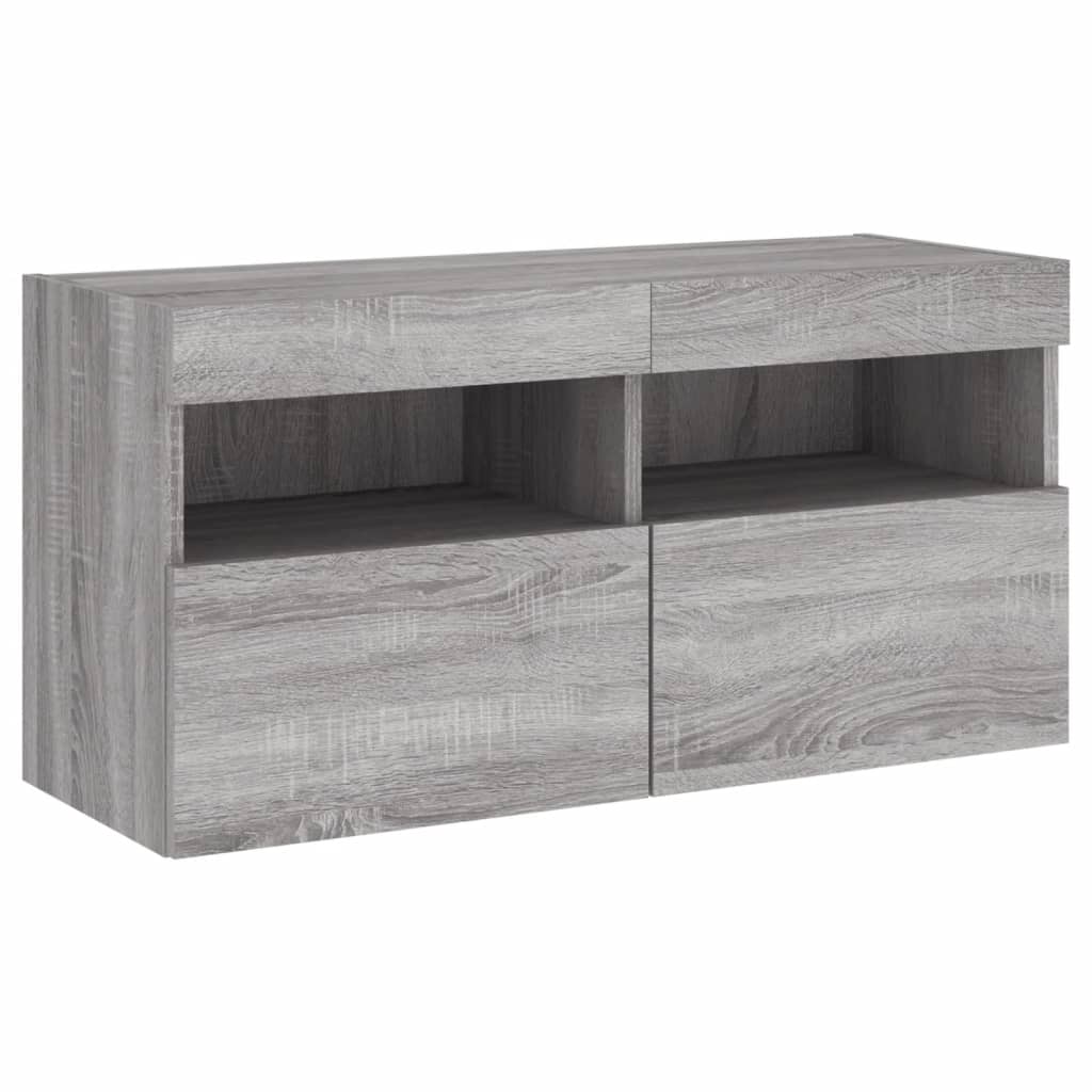Wall-mounted TV cabinet with LED lights, grey oak, 80x30x40cm