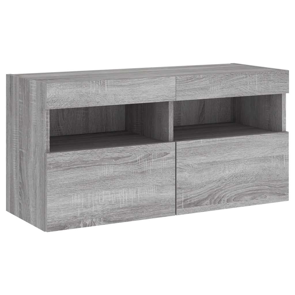 Sieninė TV spintelė su LED lemputėmis, pilka ąžuolo, 80x30x40cm