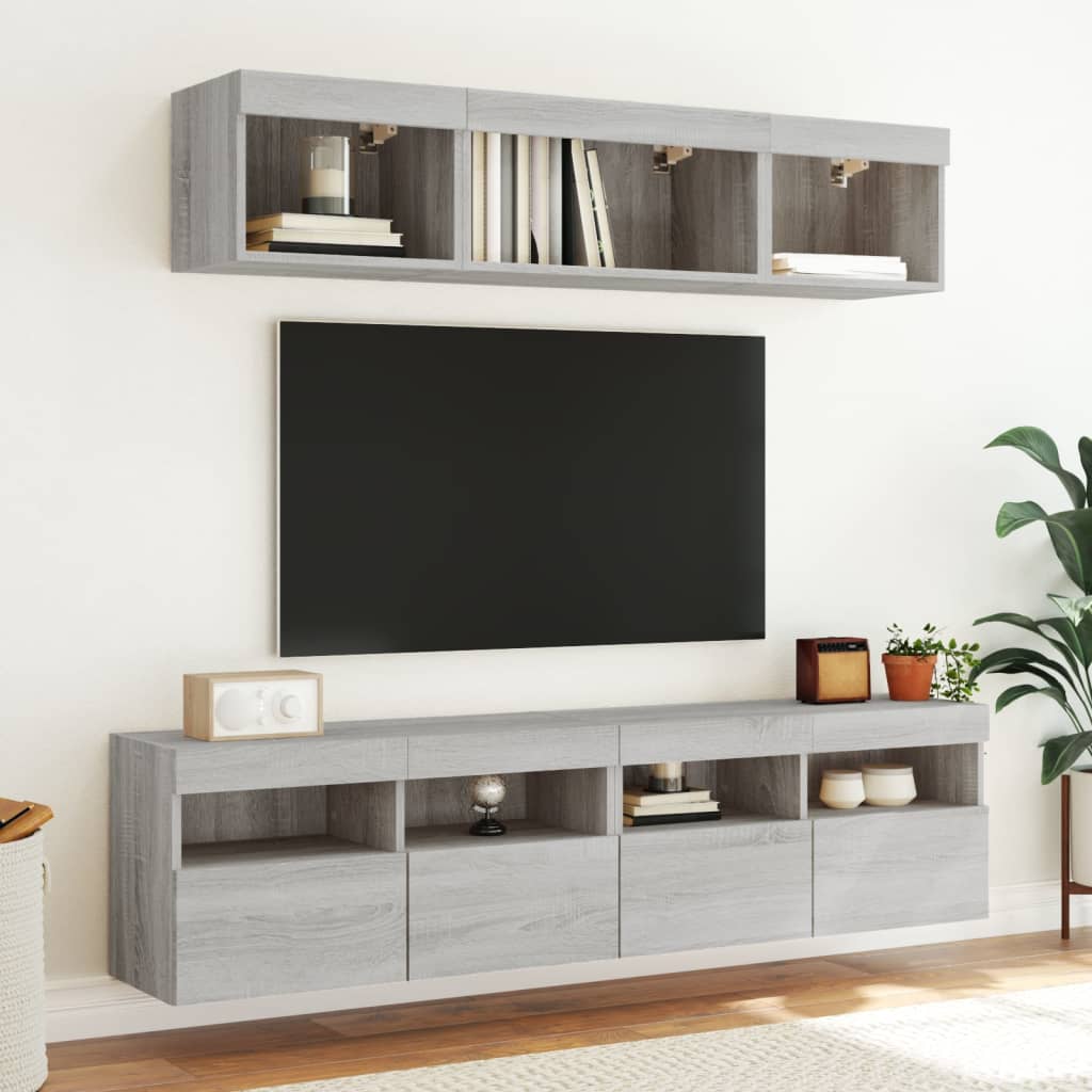 Wall-mounted TV cabinet with LED lights, grey oak, 80x30x40cm