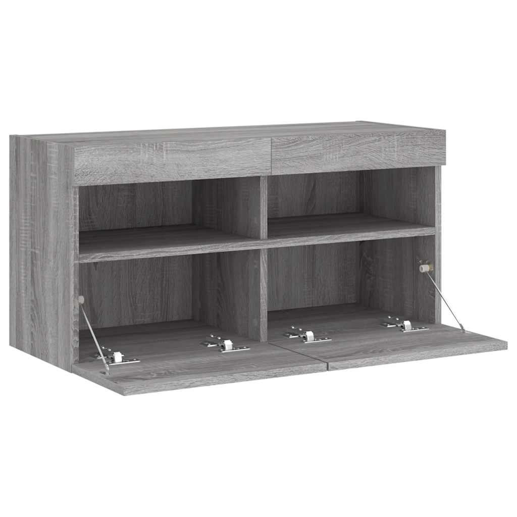 Sieninė TV spintelė su LED lemputėmis, pilka ąžuolo, 80x30x40cm