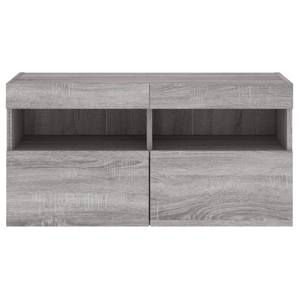Wall-mounted TV cabinet with LED lights, grey oak, 80x30x40cm