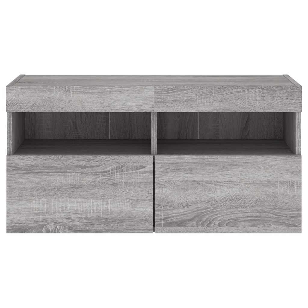Sieninė TV spintelė su LED lemputėmis, pilka ąžuolo, 80x30x40cm