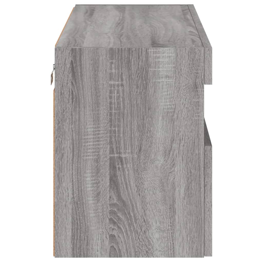 Wall-mounted TV cabinet with LED lights, grey oak, 80x30x40cm