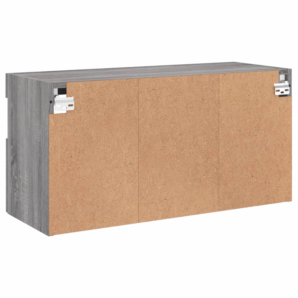 Wall-mounted TV cabinet with LED lights, grey oak, 80x30x40cm