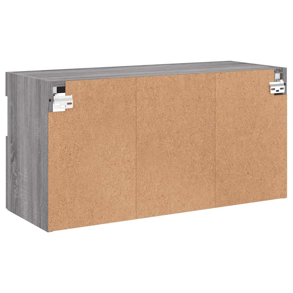 Sieninė TV spintelė su LED lemputėmis, pilka ąžuolo, 80x30x40cm