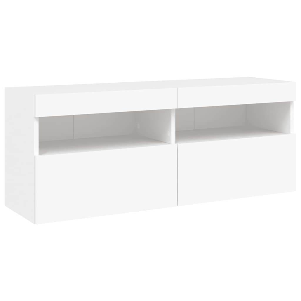 Wall-mounted TV cabinet with LED lights, white, 100x30x40cm