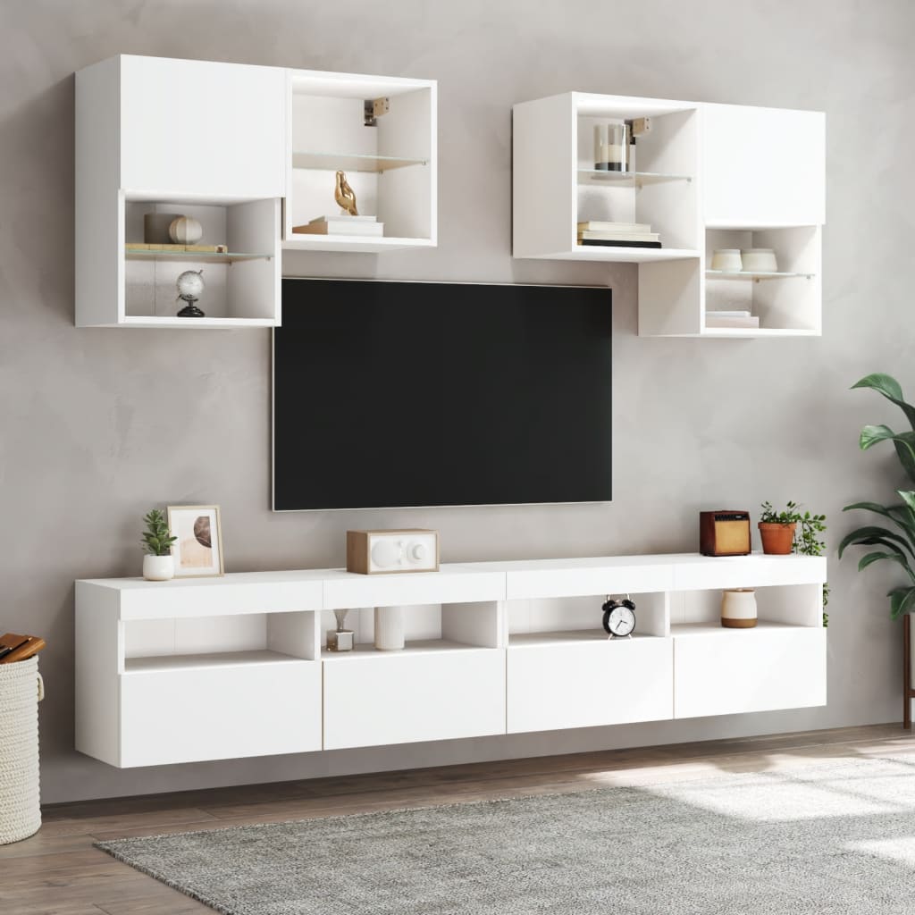 Wall-mounted TV cabinet with LED lights, white, 100x30x40cm
