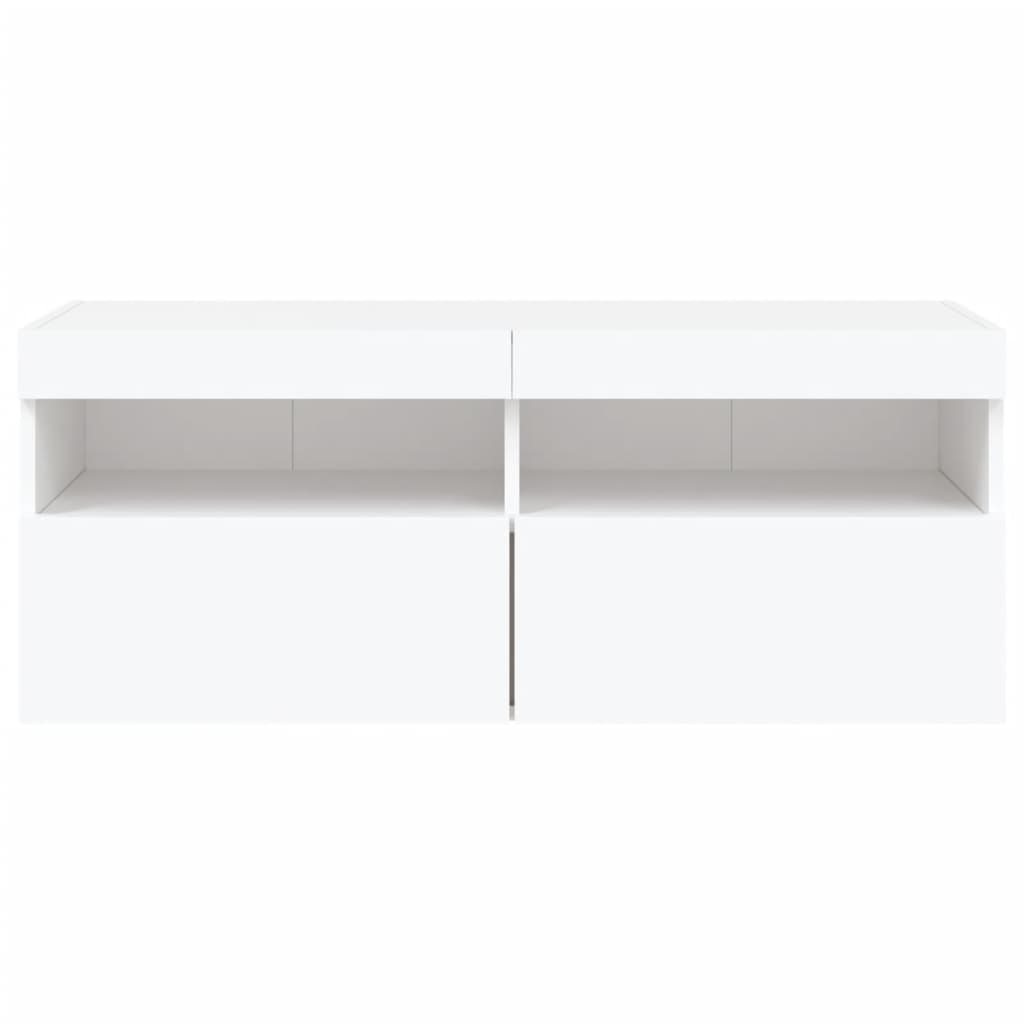 Wall-mounted TV cabinet with LED lights, white, 100x30x40cm