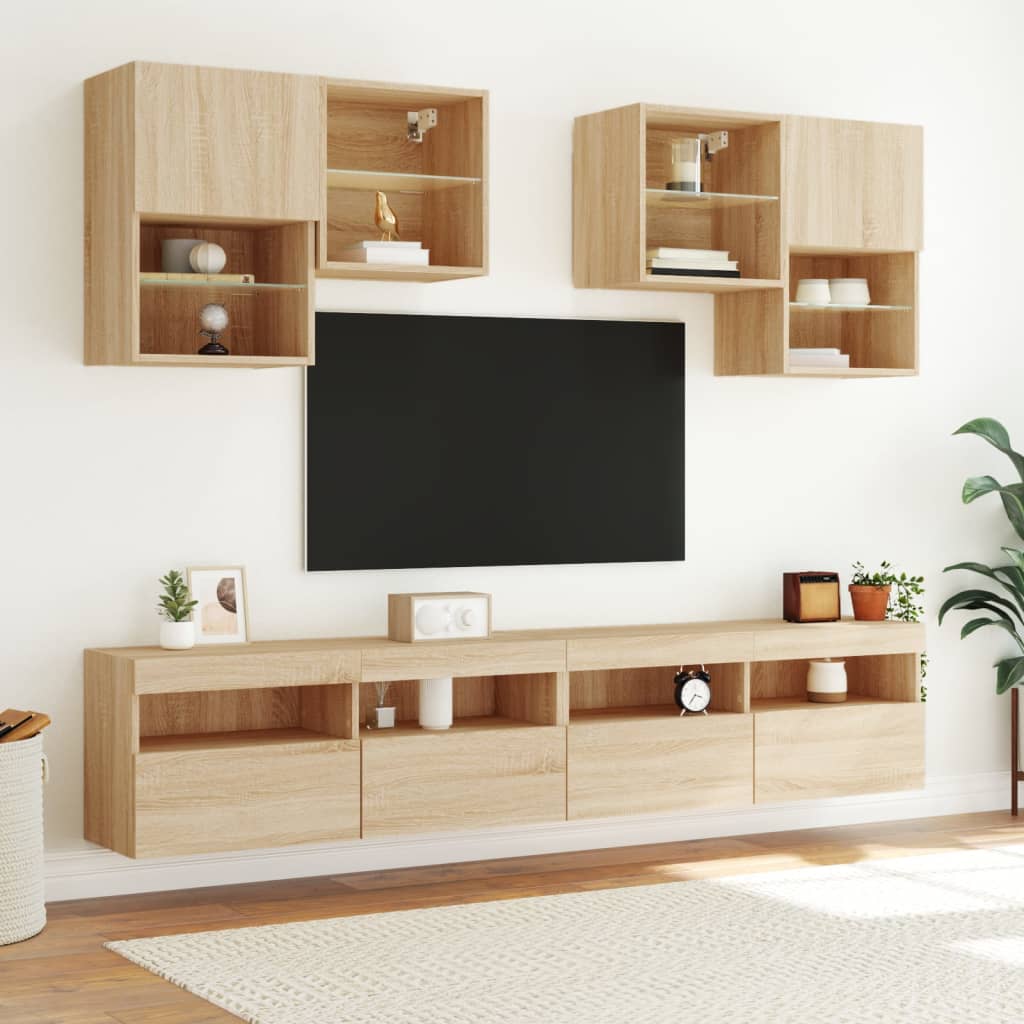 Sieninė TV spintelė su LED lemputėmis, ąžuolo, 100x30x40cm