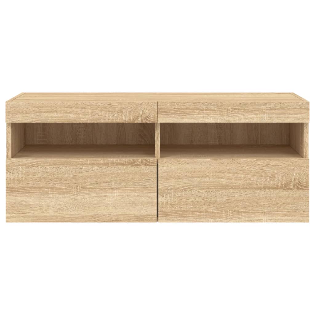 Sieninė TV spintelė su LED lemputėmis, ąžuolo, 100x30x40cm