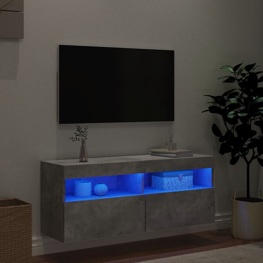 Pie sienas stiprināms TV skapītis ar LED apgaismojumu, betona izskats, 100x30x40cm
