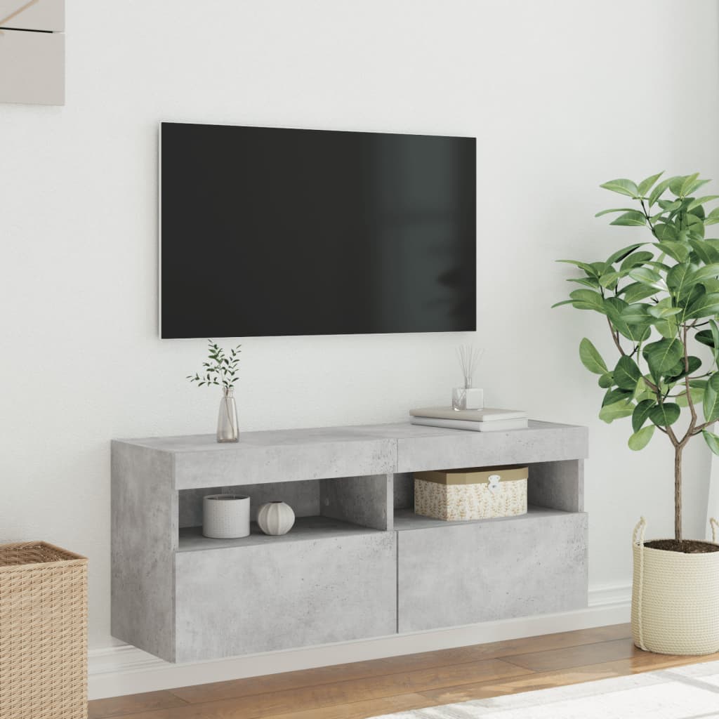 Pie sienas stiprināms TV skapītis ar LED apgaismojumu, betona izskats, 100x30x40cm