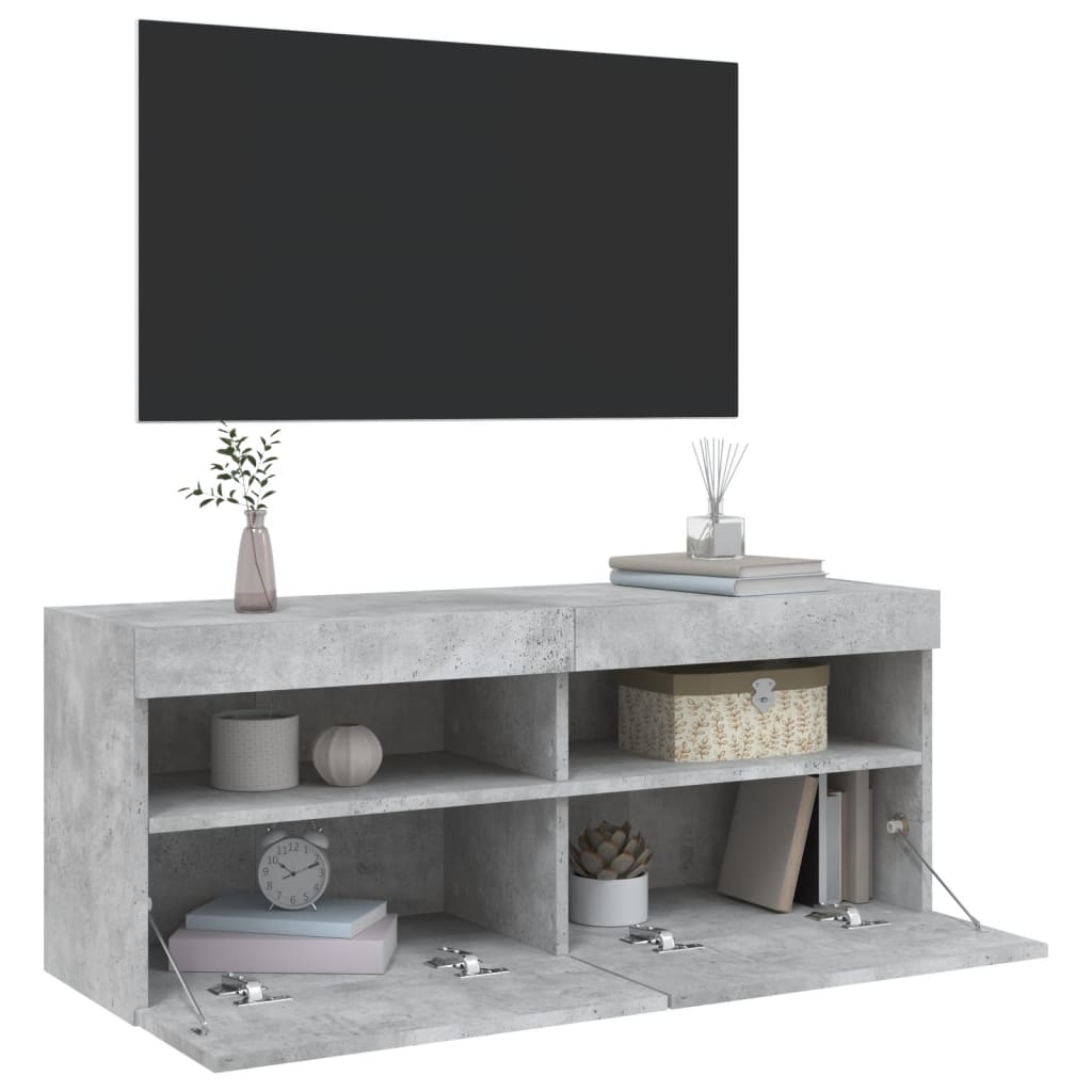 Pie sienas stiprināms TV skapītis ar LED apgaismojumu, betona izskats, 100x30x40cm