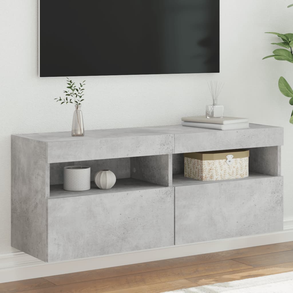 Pie sienas stiprināms TV skapītis ar LED apgaismojumu, betona izskats, 100x30x40cm