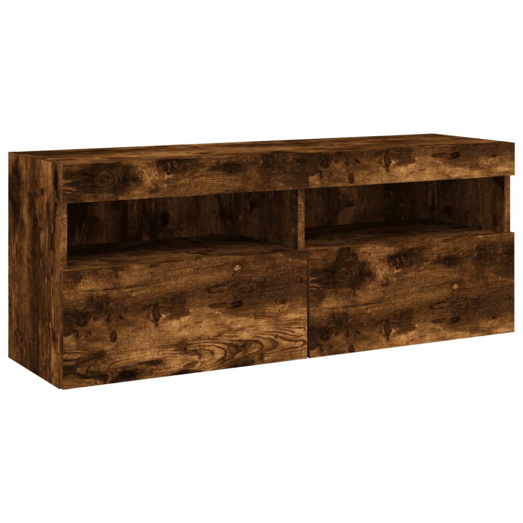 Sieninė TV spintelė su LED lemputėmis, dūminė, 100x30x40cm