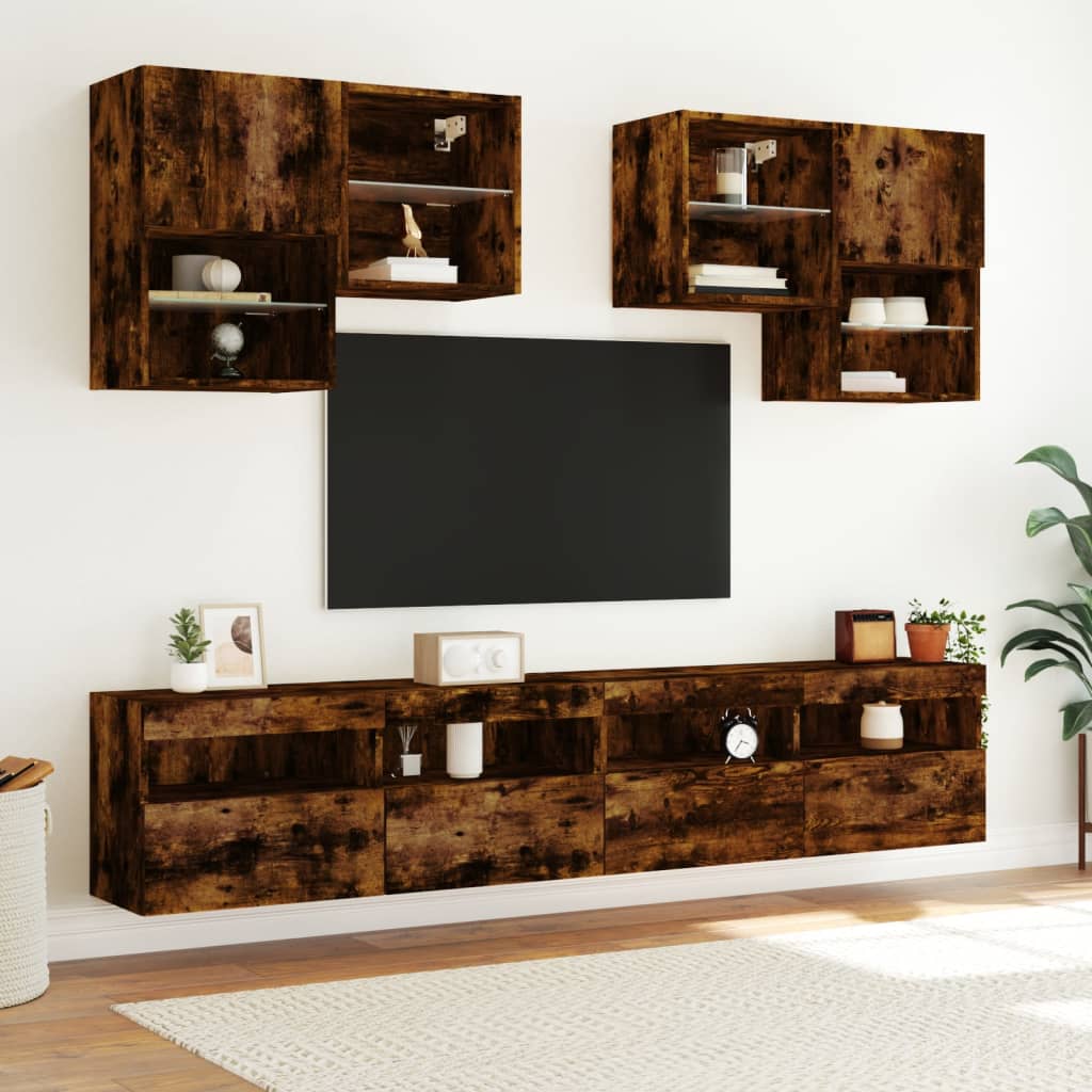 Pie sienas stiprināms TV skapītis ar LED apgaismojumu, dūmu krāsas, 100x30x40cm