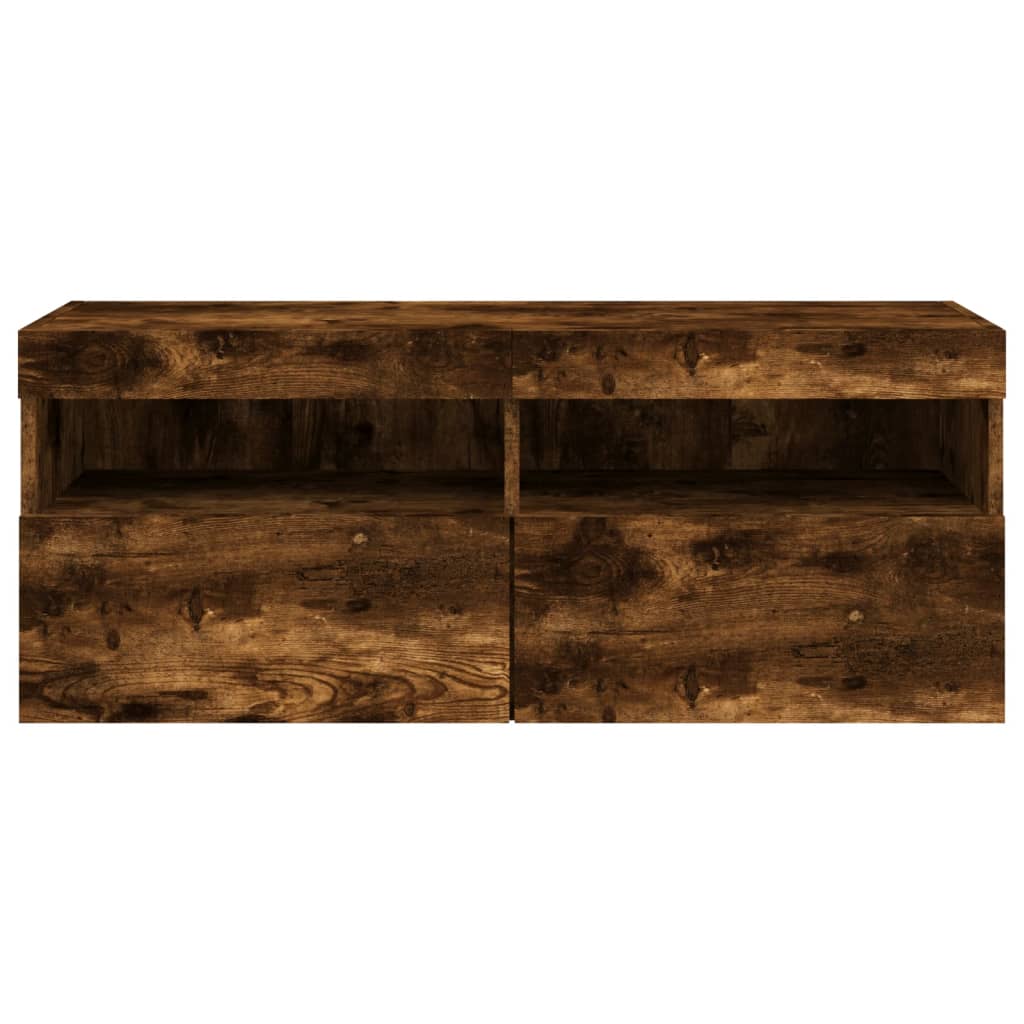 Sieninė TV spintelė su LED lemputėmis, dūminė, 100x30x40cm
