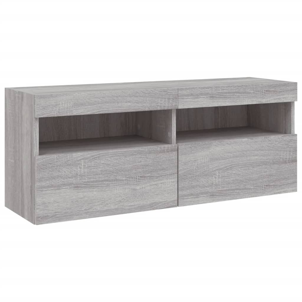 Wall Mounted TV Cabinet with LED Lights, Grey, 100x30x40cm