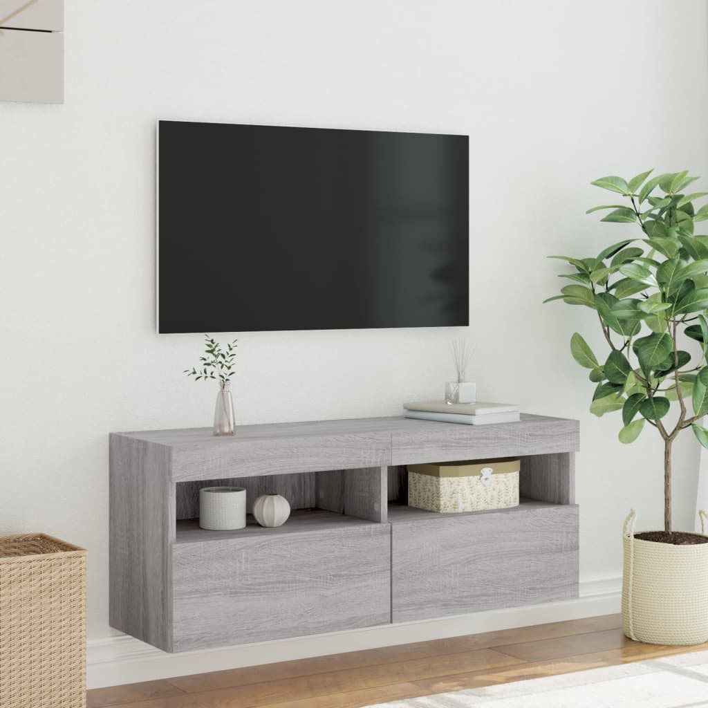 Wall Mounted TV Cabinet with LED Lights, Grey, 100x30x40cm