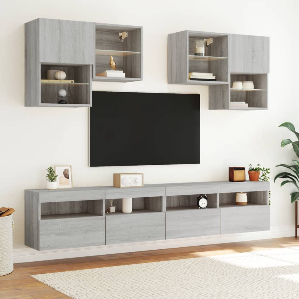 Wall Mounted TV Cabinet with LED Lights, Grey, 100x30x40cm
