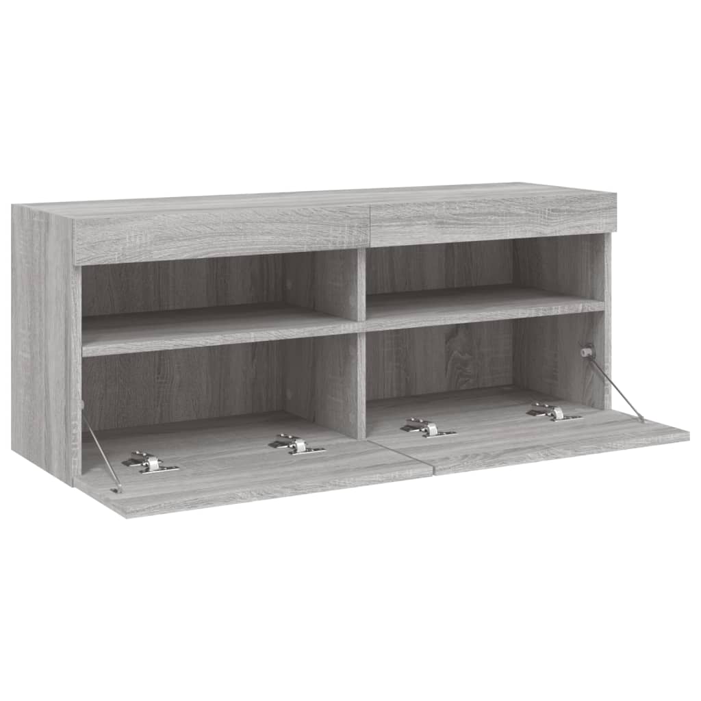Wall Mounted TV Cabinet with LED Lights, Grey, 100x30x40cm