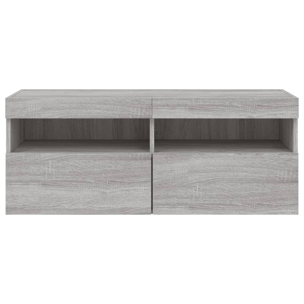Wall Mounted TV Cabinet with LED Lights, Grey, 100x30x40cm