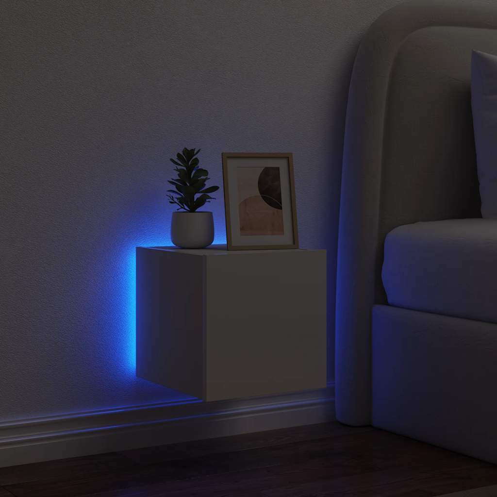 Sieninė TV spintelė su LED lemputėmis, balta, 30,5x35x30cm